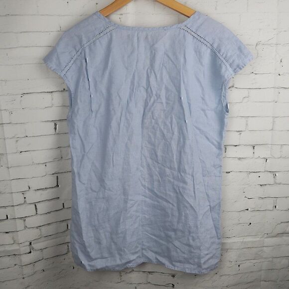 ELLEN TRACY BLUE LINEN SLEEVELESS V NECK WITH TIE CLOSURE TOP SIZE SMALL - Picture 7 of 7